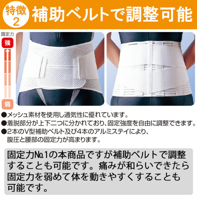 男女兼用の固定力抜群の腰痛ベルト ハードデラックス・メッシュ ホワイト