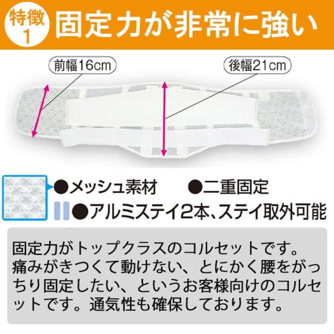 男女兼用の固定力抜群の腰痛ベルト ハードガード・メッシュ