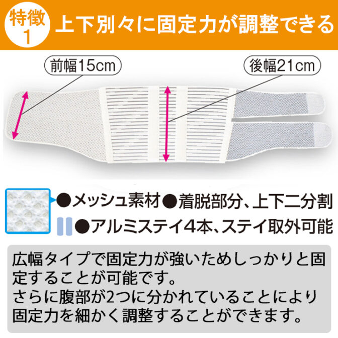 上下で別々に固定力を調整できる腰痛ベルト フォーク・メッシュ