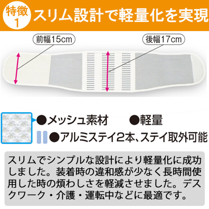 軽くて気軽に使える腰痛ベルト スリムフィット・メッシュ