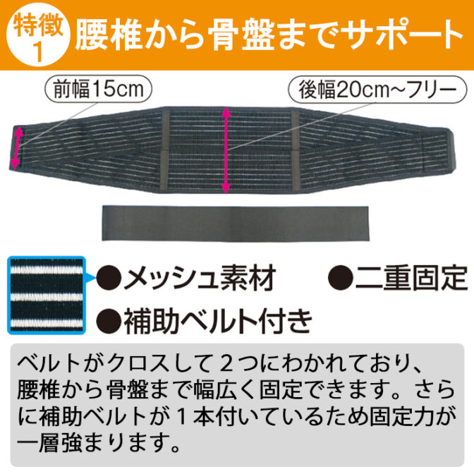 腰椎から骨盤まで幅広く固定できる腰痛ベルト スーパークロスベルト ブラック