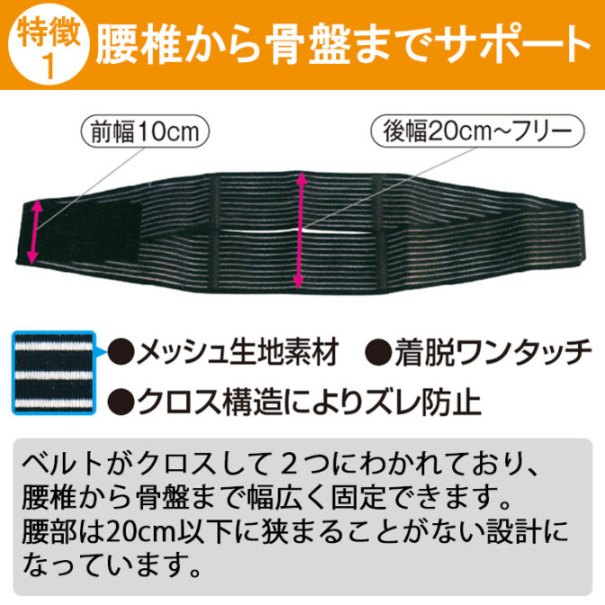 腰椎から骨盤まで幅広く固定できる腰痛ベルト クロスベルト メッシュ