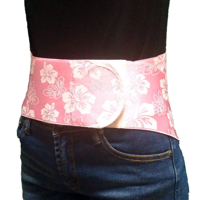 二重ベルトをずらして骨盤と腰椎を同時固定できる腰痛ベルト プラスウエスト・ハイビスカス ピンク