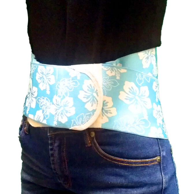 二重ベルトをずらして骨盤と腰椎を同時固定できる腰痛ベルト プラスウエスト・ハイビスカス ブルー