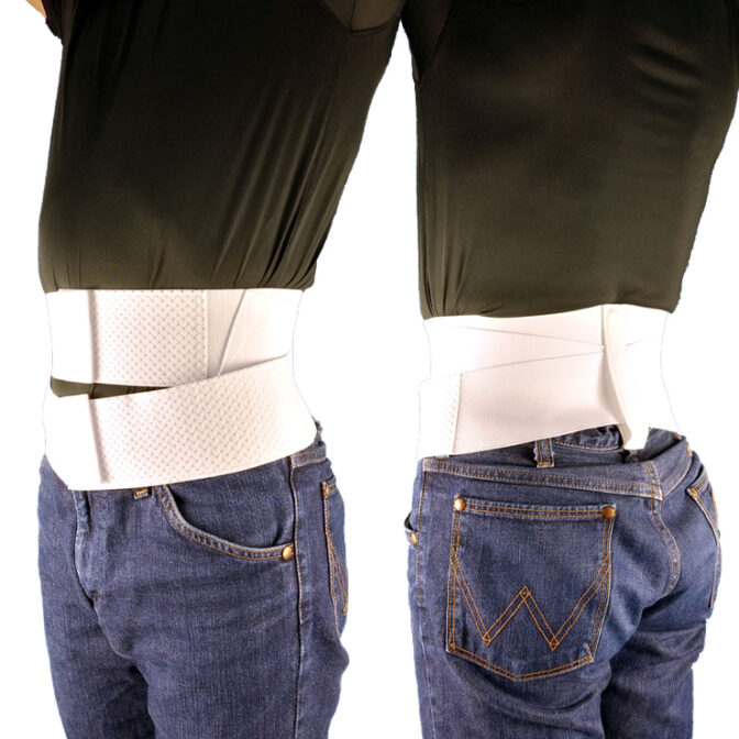 クロスしたベルトで骨盤と腰椎を同時固定できる腰痛ベルト エックスベルト