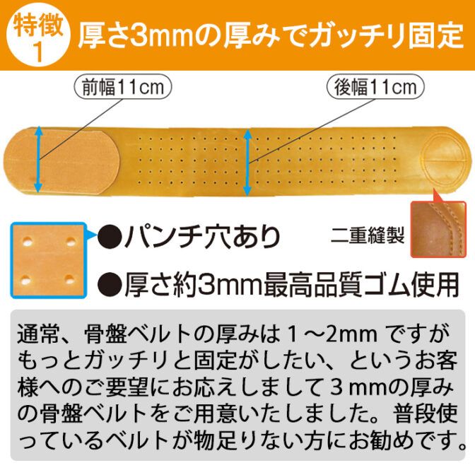 厚さ3mmでがっちり強く固定できる骨盤ベルト 丸型骨盤バンド ハード