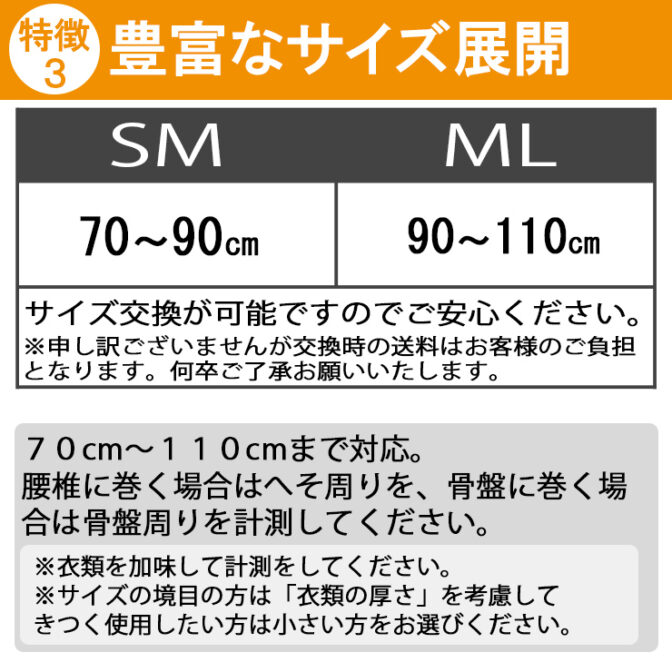 株式会社アシストの腰痛ベルトのサイズ表