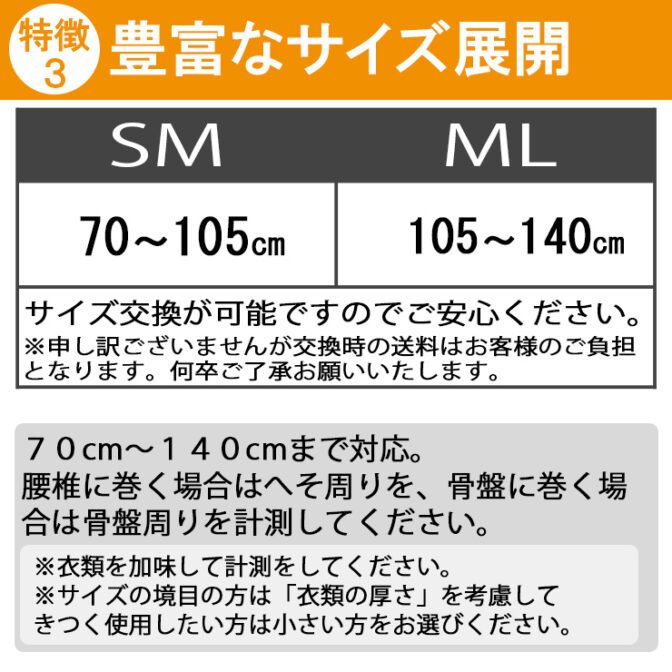 株式会社アシストの腰痛ベルトのサイズ表